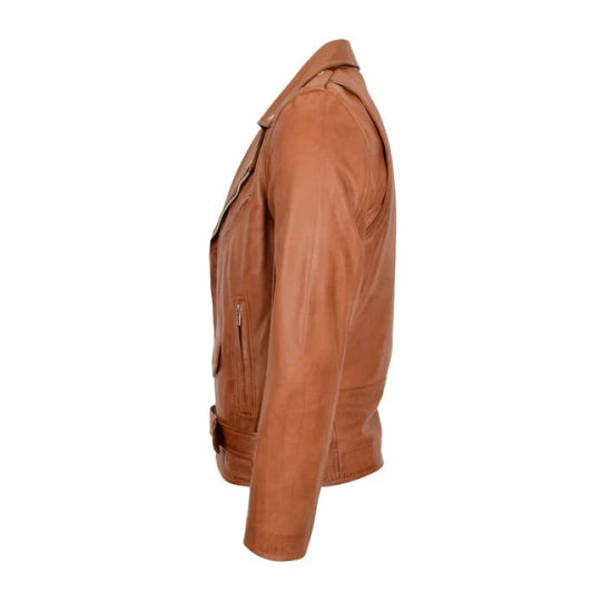 Men's Tan Brando Leather Biker Jacket