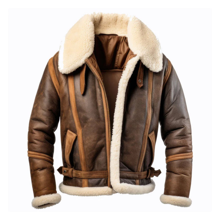 Men's Brown Aviation Lapel Shearling Leather Jacket