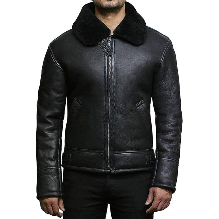 Men's Black Real Shearling Leather Jacket