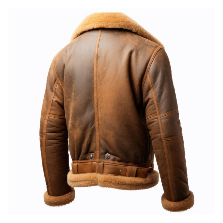 Men's Brown B3 Zipper Pockets Shearling Leather Jacket