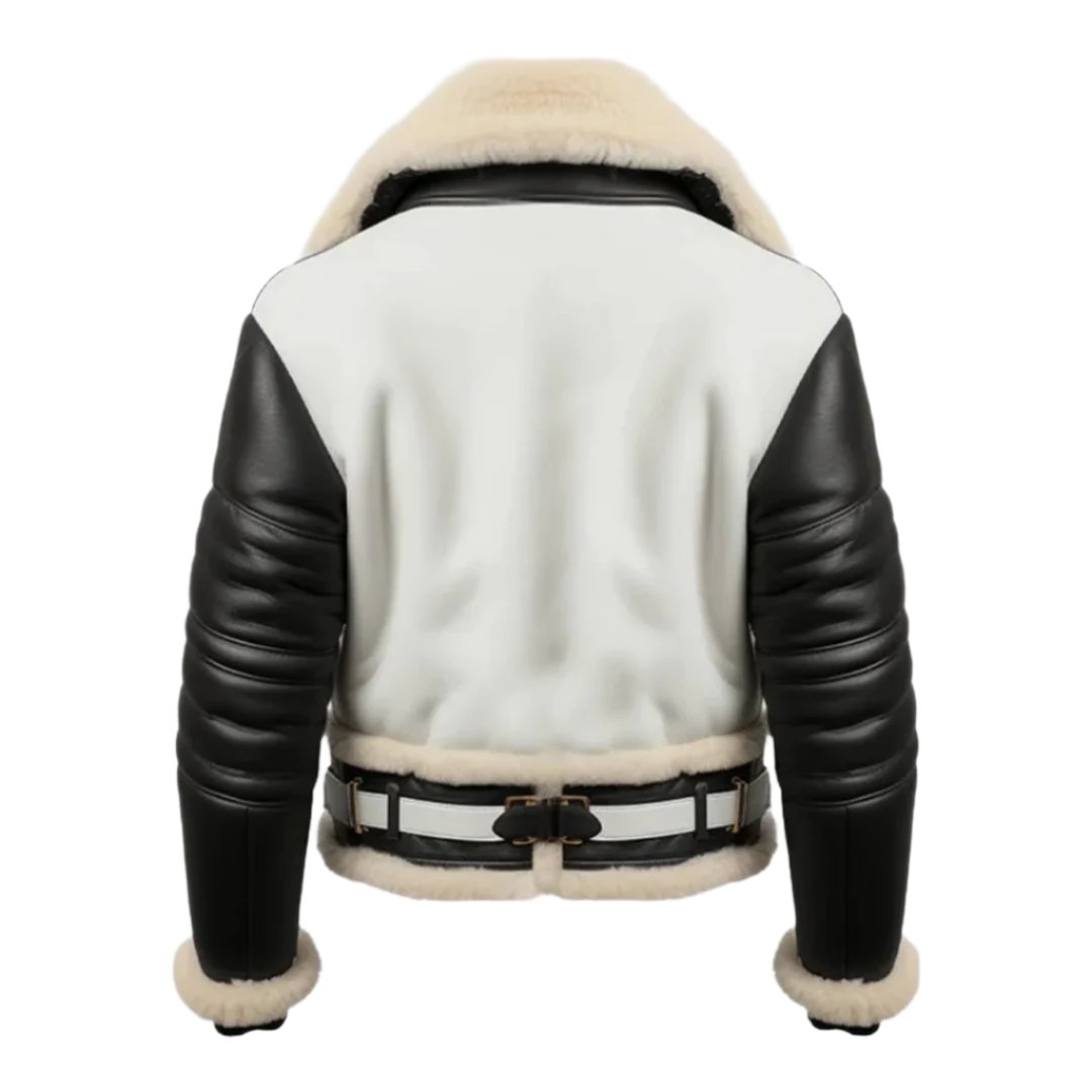 Men's Black & White Aviator B3 Bomber Leather Jacket