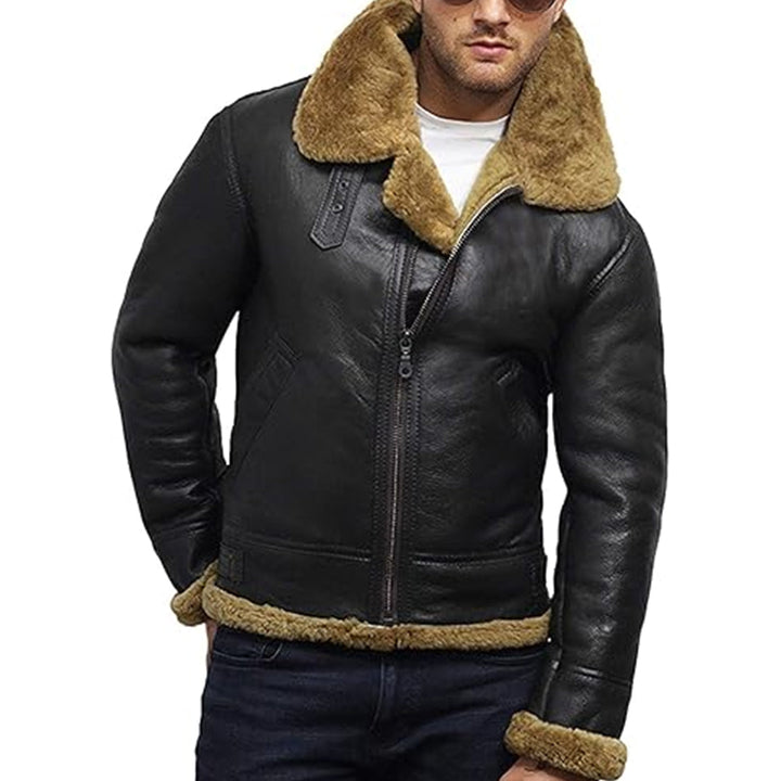 Men's B3 Flying Genuine Shearling Bomber Leather Jacket