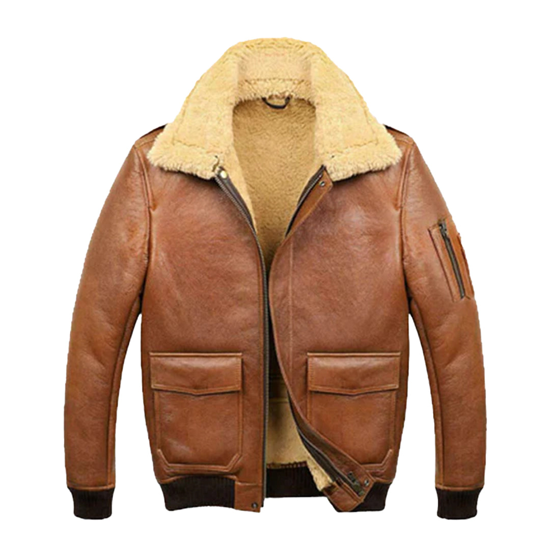 Men’s Aviator Camel A2 Shearling Bomber Leather Jacket