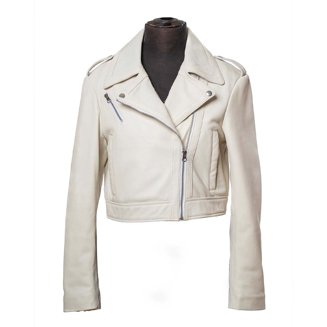 Women's Sheath Off-white Leather Crop Jacket