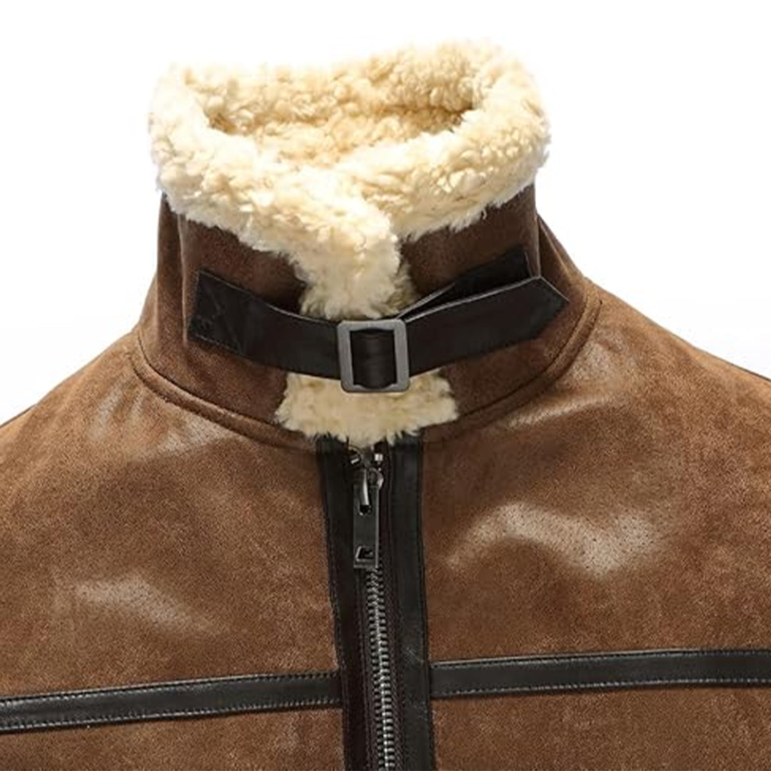 Men's Aviator Shearling Motorcycle Bomber Leather Jacket