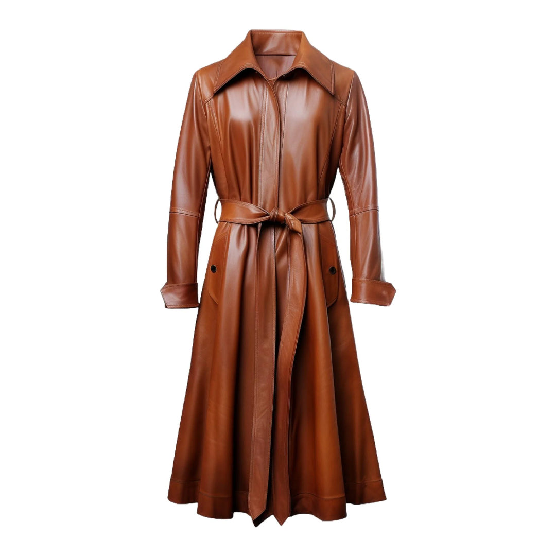 Women Brown Stratos Long Leather Coat