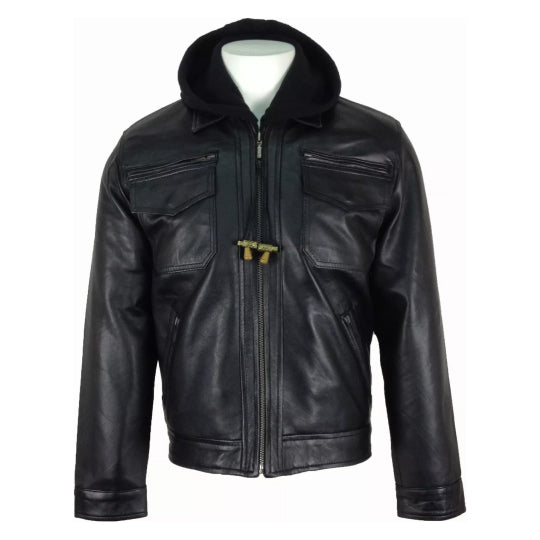 Men's Black Renegade Hooded Leather Jacket