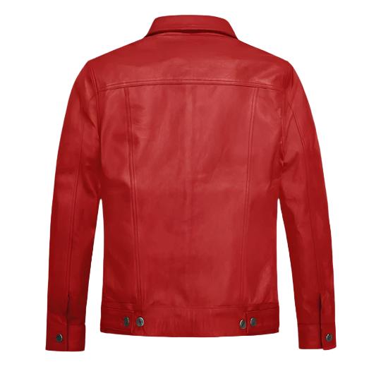 Men's Red Thunder Faux Leather Trucker Jacket