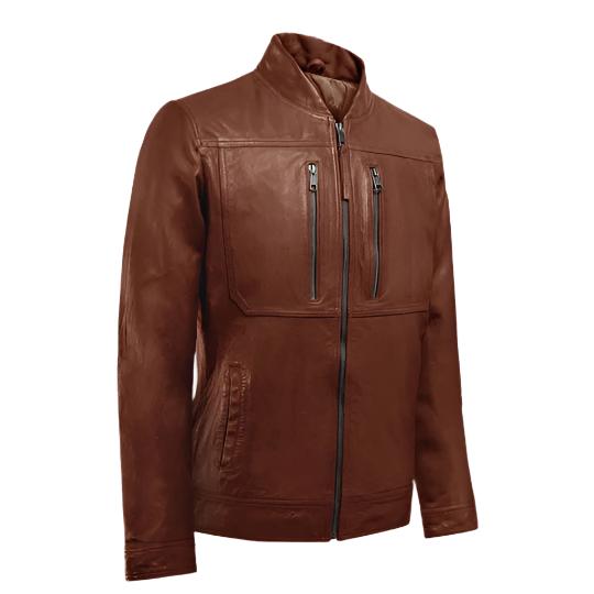 Men's Tan Veil Leather Biker Jacket